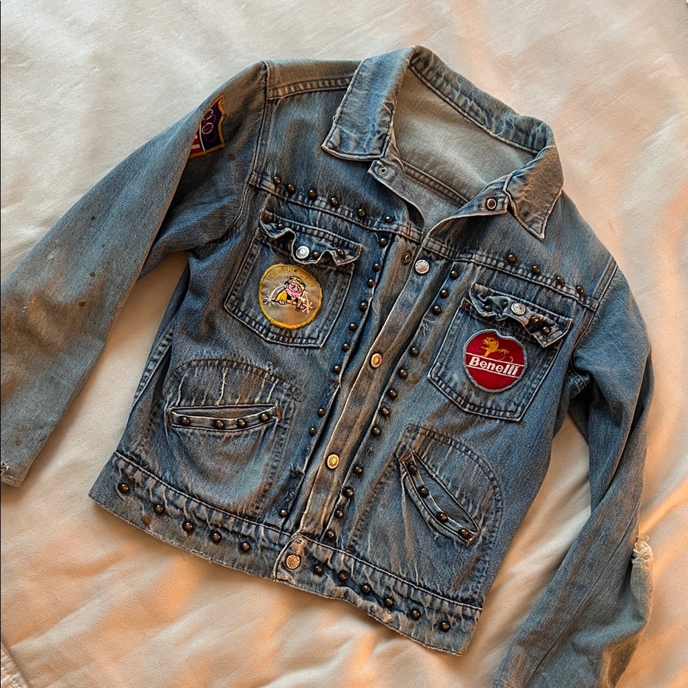 Vintage 1960s/1970s Studded Denim Jacket with patches